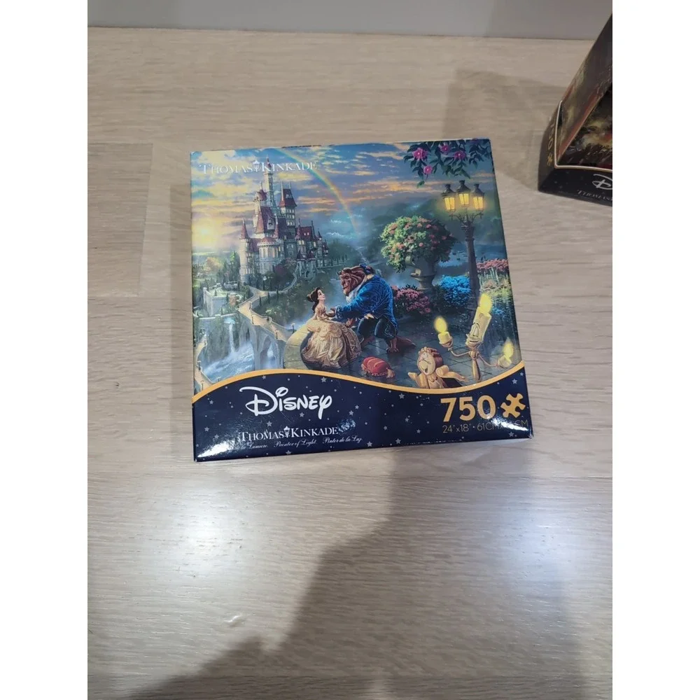 Lot Of  2 Disney Thomas Kinkade Beauty & The Beast Minne Mickey 750 Pc Puzzle